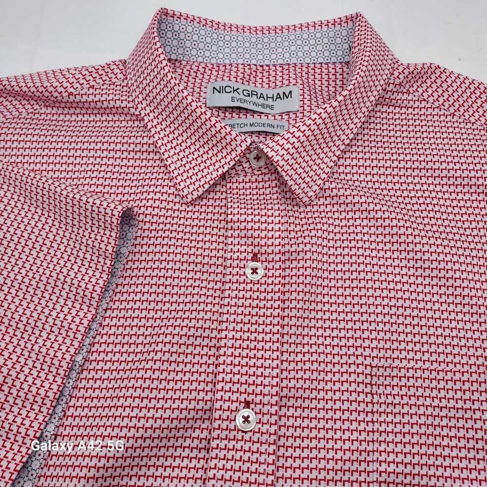 Nick Graham Everywhere‎ Men's XL Red White Geometric Stretch Modern Fit Shirt